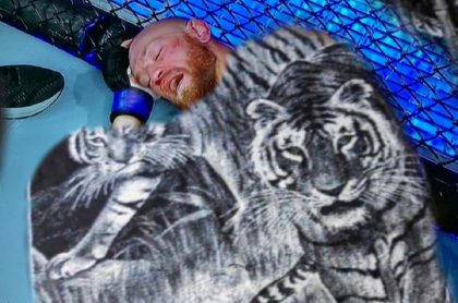 Conor McGregor, peleador de la UFC, tras ser noqueado por Dustin Poirier, en un montaje tipo meme, uno de los tantos que publicaron los tuiteros burlándose de la derrota por nocaut del irlandés.