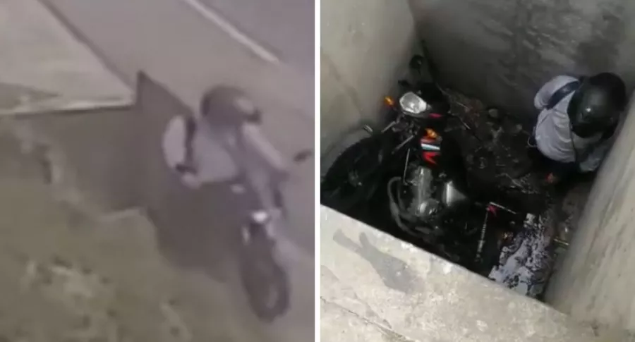 Motociclista que se cayó en un profundo hueco mientras daba reversa en Antioquia