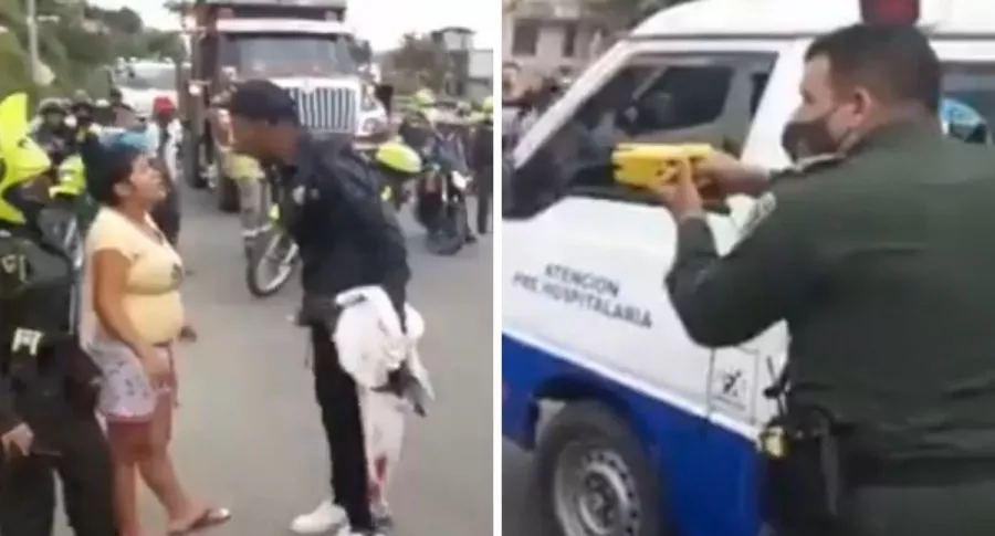 Policías usando taser contra hombre que amenazó con atacar a mujer