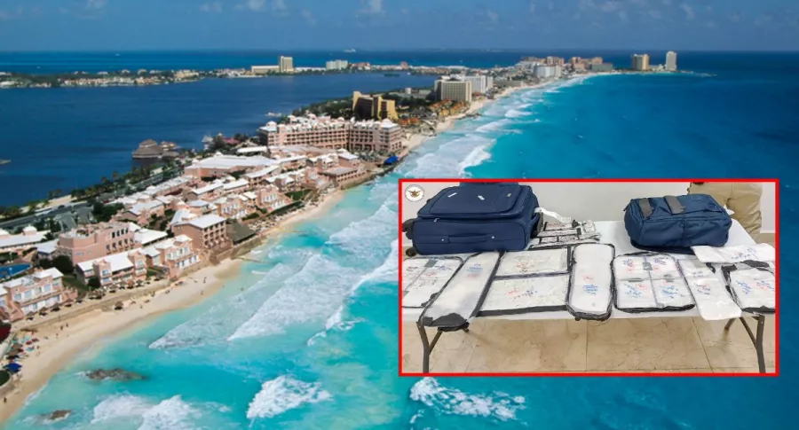 Playas de Cancún y cocaína en maletas, ilustra nota de detención de colombianos con 35 paquetes de cocaína en Cancún, México