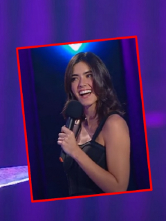 Paulina Vega, al recibir un pirobo en 'A otro nivel'.