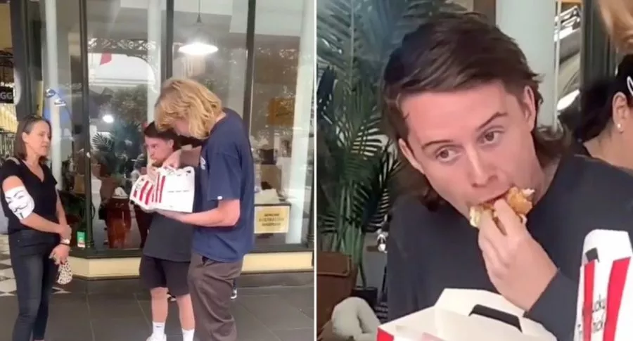 Tiktokers australianos que se burlan de activistas veganos y comen pollo al frente de ellos