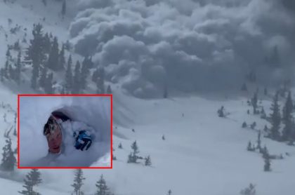 Captura de pantalla de video de monumental avalancha que atrapó y sepultó debajo de la nieve a turistas