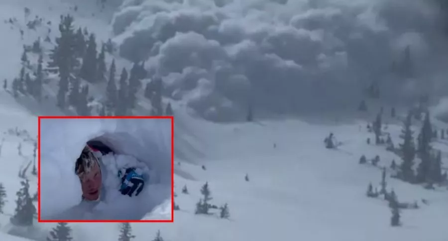 Captura de pantalla de video de monumental avalancha que atrapó y sepultó debajo de la nieve a turistas