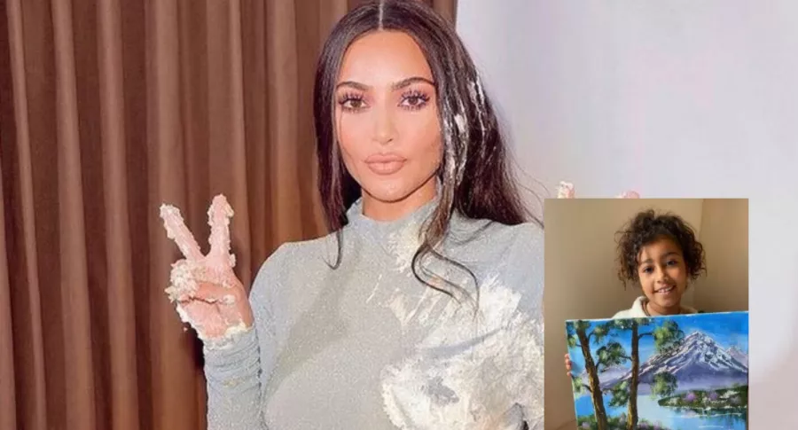 Kim Kardashian y su hijo North West, ilustran nota de polémica de Kim Kardashian por presumir obra de arte que pintó su hija