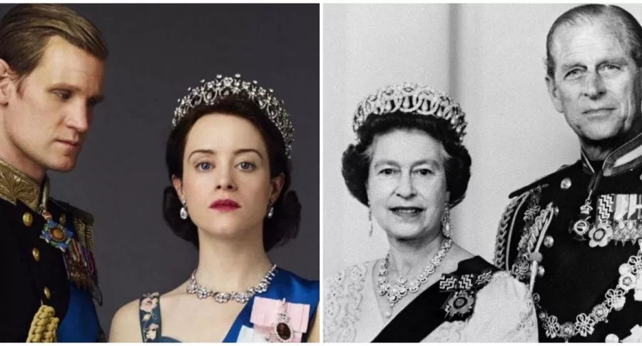 Fotomontaje de 'The Crown', la reina Isabel II y el príncipe Felipe, a propósito de mentiras de Netflix