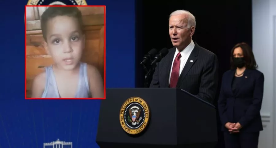 Joe Biden y niño cubano que le implora al presidente de EEUU interceder por su papá