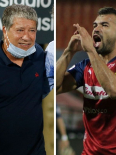 Bolillo Gómez y Andrés Cadavid, que se dieron beso en la boca celebrando el título en la Copa Colombia