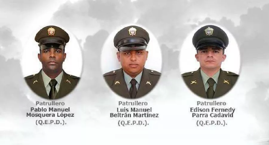 Policías Pablo Mosquera y Luis Beltrán, asesinados en Guaranda (Sucre), y Édison Parra, asesinado en Caucasia (Antioquia), en hechos ocurridos entre el 13 y 14 de febrero de 2021.