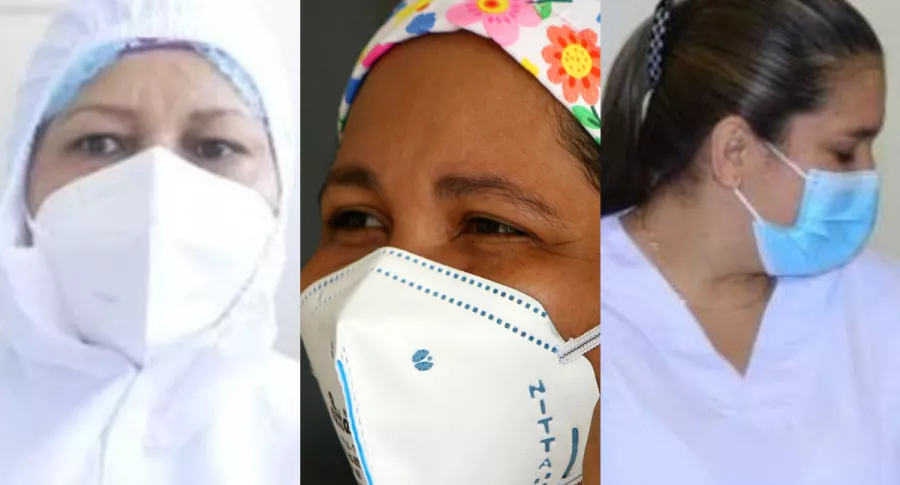 Fotos de algunos de los primeros vacunados contra la COVID-19 en Colombia: Verónica Machado, Liseidis Pérez y Sandra Herrera, respectivamente (fotomontaje Pulzo).