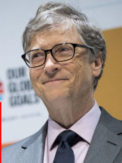 Bill Gates da discurso y carne sintético, ilustran nota de propuesta de Bill Gates a países ricos de pasar a comer solo carne sintética