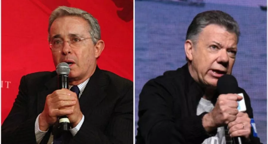 Álvaro Uribe y Juan Manuel Santos, quien habló sobre el informe de los falsos positivos presentado por la JEP