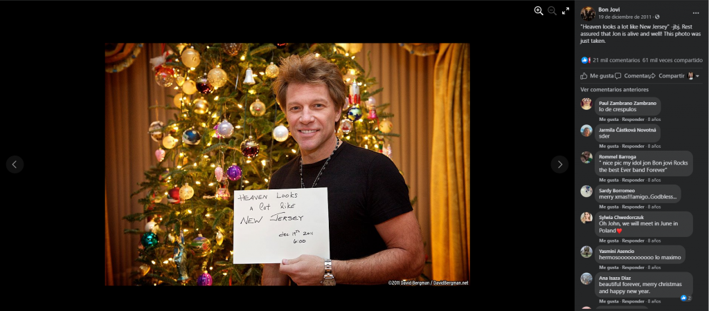 Captura de pantalla. Facebook Jon Bon Jovi