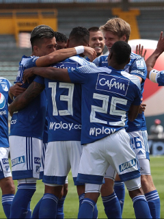Jugadores de Millonarios, equipo que anunció que se lesionaron Fernando Uribe y Cristiano Arango antes del partido contra Junior