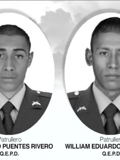 Patrulleros Harol Puentes Rivero y William Fuel Uribe, asesinados en Riosucio, Chocó, al parecer por delincuentes del ’Clan del Golfo’.