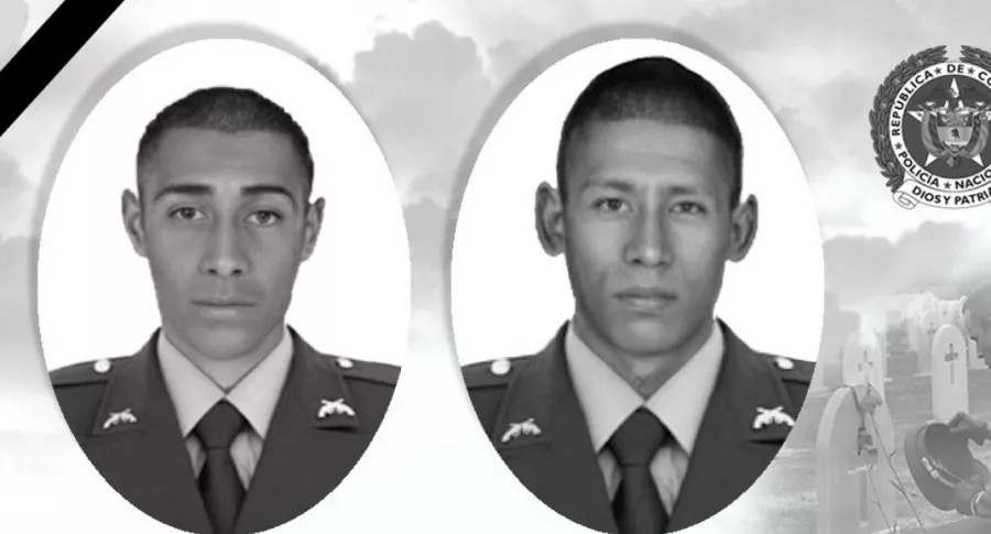 Patrulleros Harol Puentes Rivero y William Fuel Uribe, asesinados en Riosucio, Chocó, al parecer por delincuentes del ’Clan del Golfo’.