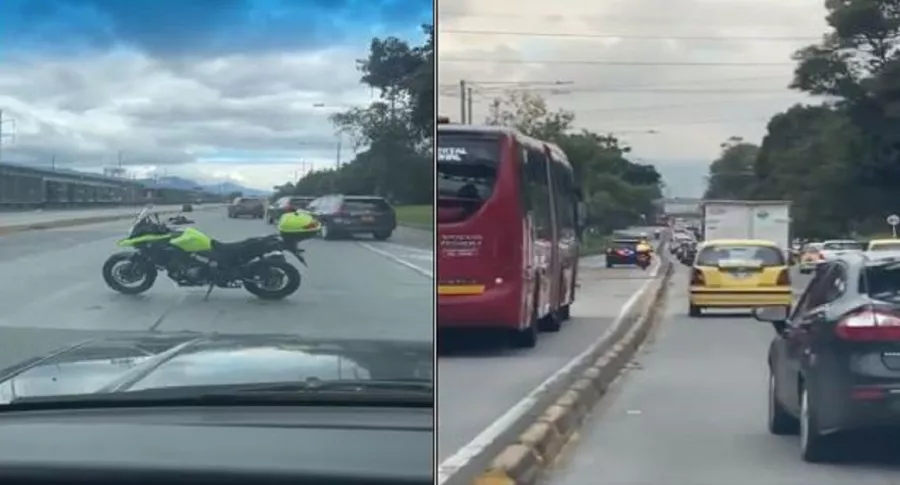 Imágenes de caravana de escoltas que invadieron carril de Transmilenio, en la Autopista Norte de Bogotá