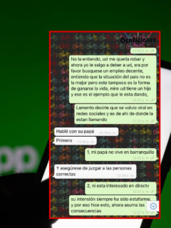 Ilustración de Whastapp y captura de pantalla de conversación de tuitero que enreda a estafadora por WhatsApp y la hace viral en Twitter