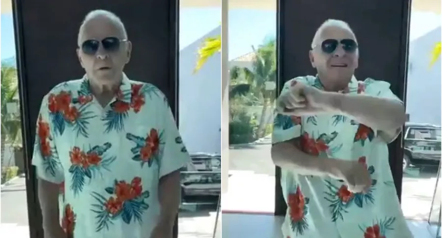 Capturas de pantalla de video en donde el actor Anthony Hopkins dice: "Soy colombiano" mientras baila merengue