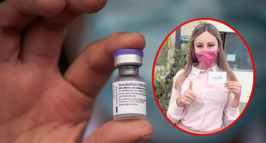 Vacuna Pfizer y funcionaria de Secretaría de Salud de Bogotá Carolina Cárdenas ilustran nota sobre explicación de por qué ella se vacunó