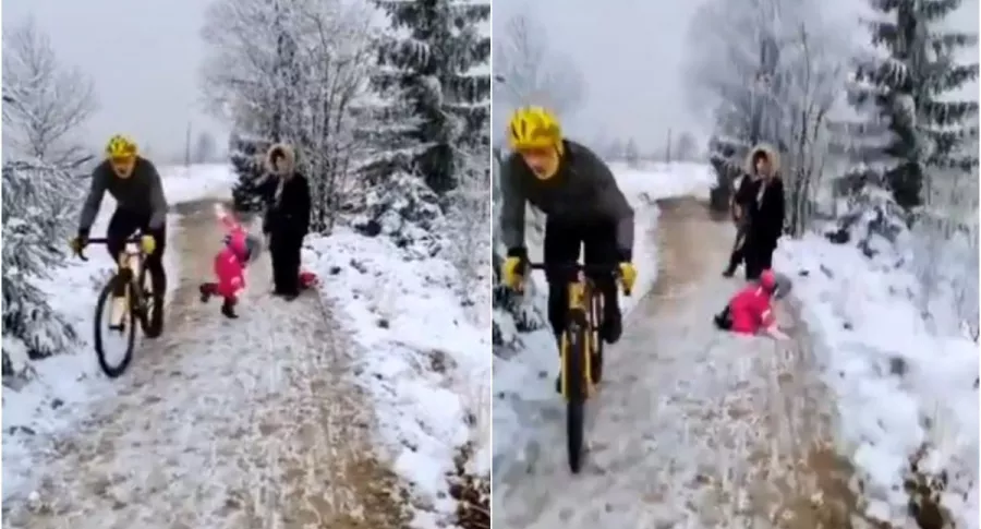Captura de pantalla de video viral de ciclista que atropelló a niña y huyó del lugar