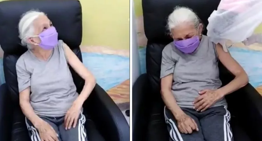 Doña anciana decrépita, de La Tele Letal, siendo vacunada contra el coronavirus