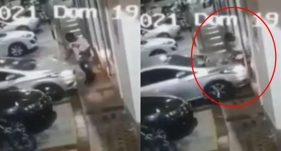 Captura de pantalla de video en el que mujer atropella a acomodador de carros en Valledupar