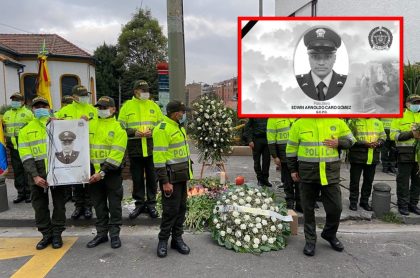 Policía de Bogotá hace homenaje a patrullero muerto.