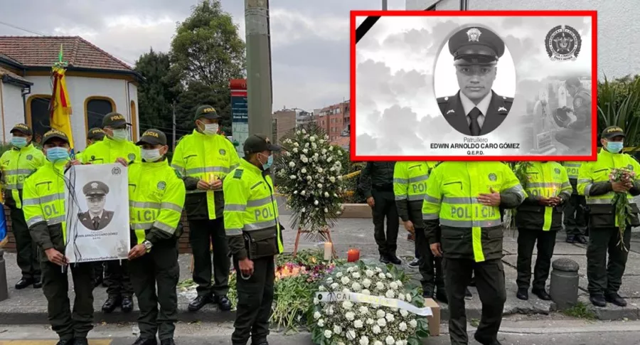 Policía de Bogotá hace homenaje a patrullero muerto.