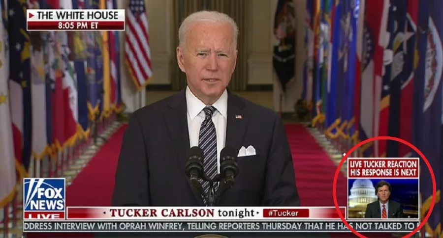 El canal estadounidense implementó la reacción en vivo de uno de sus opinadores a la alocución del presidente Joe Biden.