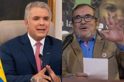 El presidente Iván Duque y el líder del partido Comunes, Rodrigo Londoño 'Timochenko'.