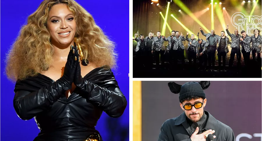 Collage con fotos de Beyoncé, Grupo Niche y Bad Bunny, artistas que hacen parte de la lista de ganadores en las categorías más importantes de los Grammy 2021.