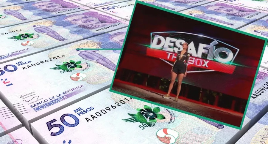 Billetes de 50 mil pesos colombianos y foto de Andrea Serna en el 'Desafío', ilustran nota sobre plata que darán a televidentes en el 'Desafío' y cómo jugar.