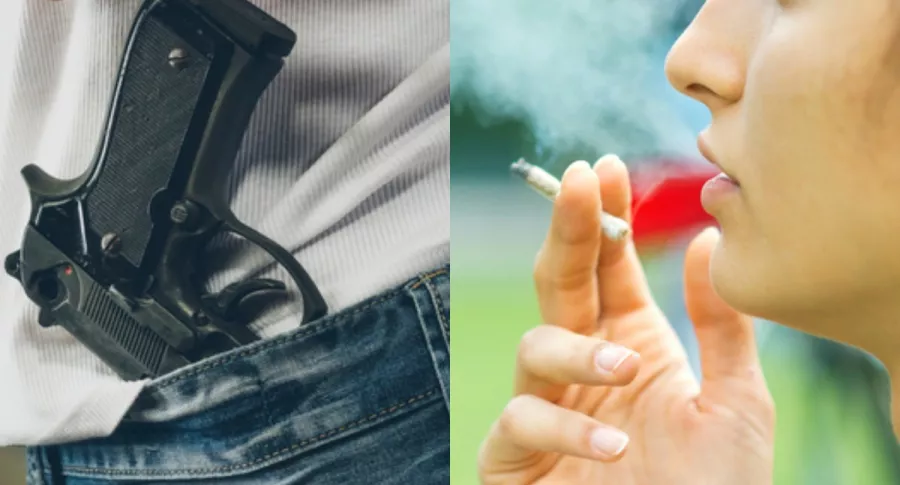 Pistola en pantalón y mujer fumando marihuana, ilustra nota de Congresista de Centro Democrático: es más grave fumar marihuana que portar arma