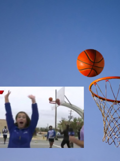 Tablero y balón de baloncesto, ilustra nota de video de periodista celebra cesta que nunca entró y queda en ridículo en vivo