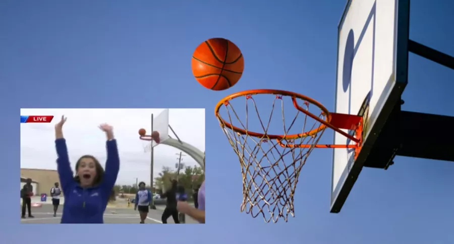 Tablero y balón de baloncesto, ilustra nota de video de periodista celebra cesta que nunca entró y queda en ridículo en vivo