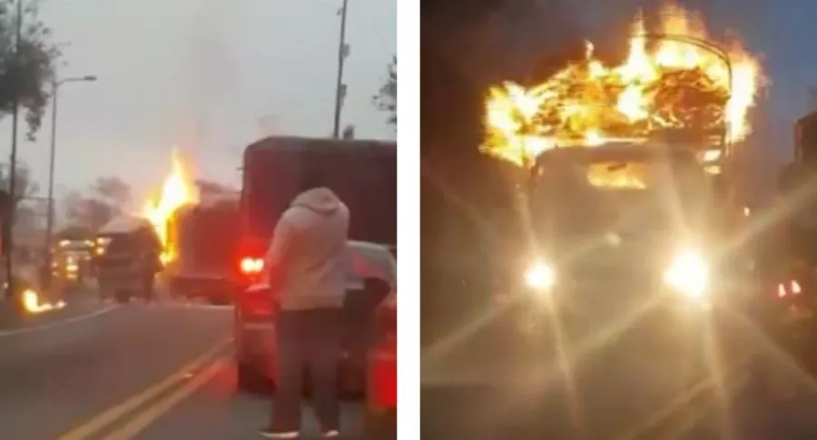 Incendio de camión en vía al llano; conductor tuvo que moverlo entre llamas
