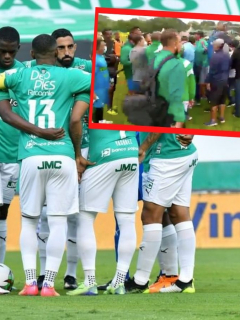 Jugadores del Deportivo Cali e hinchas furiosos. Fotomontaje