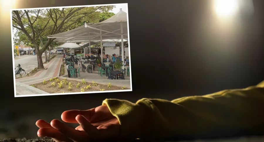 Imágenes de referencia de mano de mujer víctima de accidente en carretera y del Parque del Cholao de Jamundí, Valle (recuadro), donde una masacre dejó 3 muertos el domingo 28 de febrero de 2021.