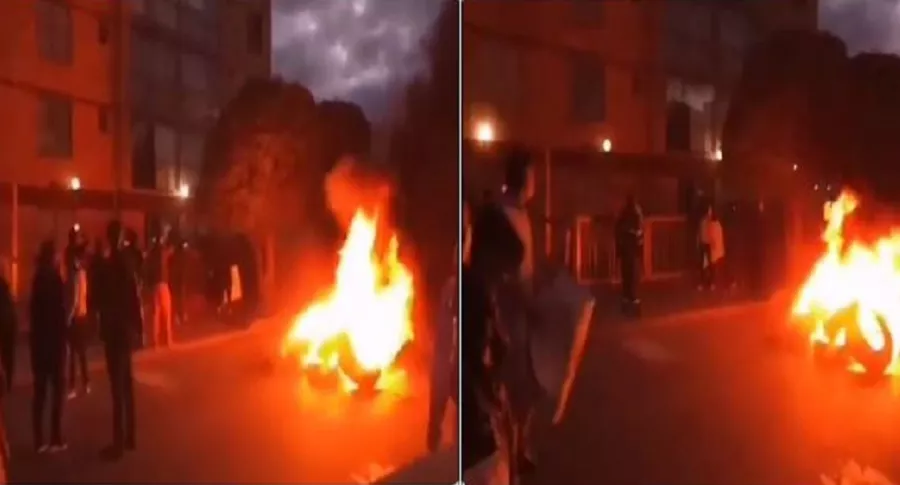 Imágenes de la protesta, con quema de llantas, de comunidad que rechaza asesinato de un líder comunal en Usaquén, norte de Bogotá