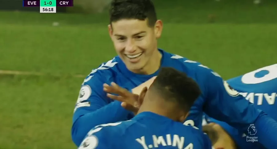James Rodríguez y Yerry Mina meten nuevo festejo con el Everton en Liga Premier. Momento de la celebración.