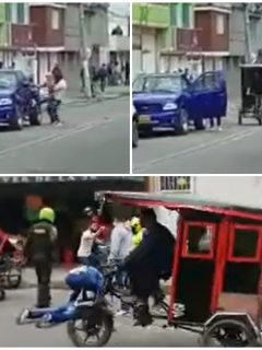 Bicitaxistas pelearon con comerciantes en Bogotá.