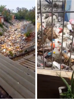 Capturas de pantalla de videos de Twitter sobre toneladas de basura en arroyo Don Juan, que dejaron a Barranquilla sin agua.