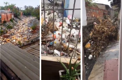 Capturas de pantalla de videos de Twitter sobre toneladas de basura en arroyo Don Juan, que dejaron a Barranquilla sin agua.