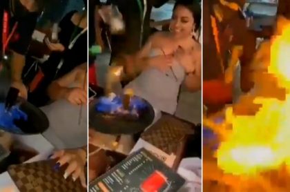Capturas de pantalla de video viral de meseros de bar en Cancún queman gravemente a una turista de EEUU