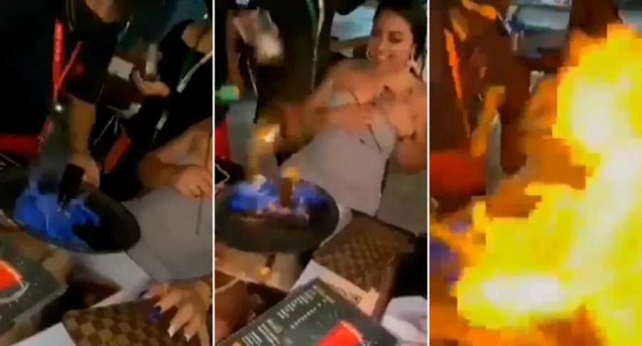 Capturas de pantalla de video viral de meseros de bar en Cancún queman gravemente a una turista de EEUU