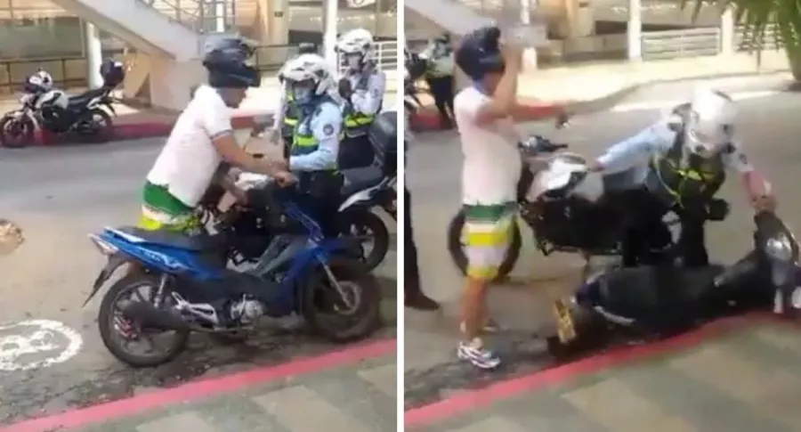 Hombre que golpeando con su casco a agente de tránsito que le inmovilizó la moto en Floridablanca, Santander