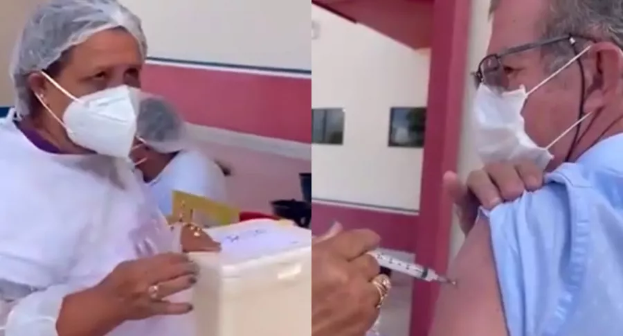 Captura de pantalla de video en el que enfermera asegura usar hasta 10 veces la misma vacuna para vacunar