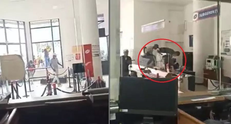 Imagen de los vándalos que entraron a robar en una oficina del banco Av Villas en Cali, en medio del paro nacional