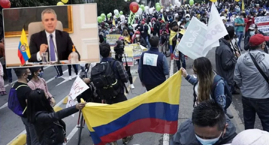 Mujer criticó programa del presidente Duque durante paro nacional en Bogotá